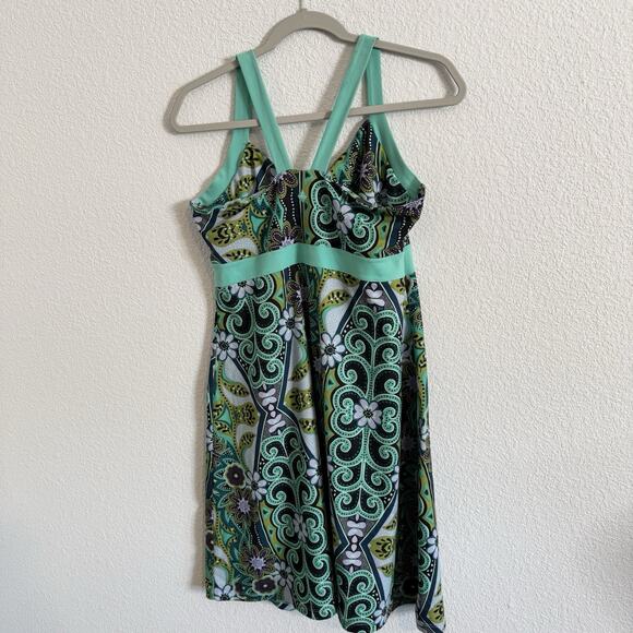 prAna Dress Womens Large Multicolor Racerback Sleeveless Built-In Bra Floral - Picture 2 of 6